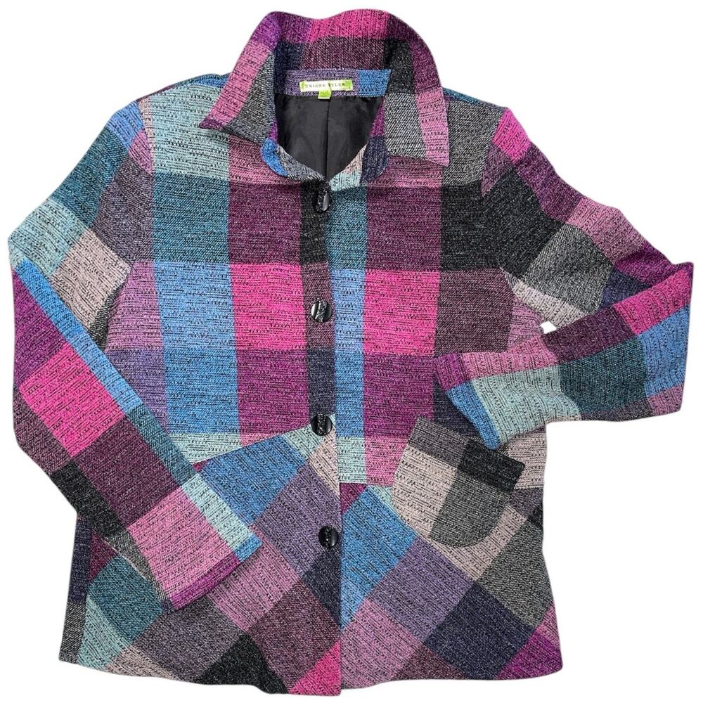 Trisha Tyler Purple Grey Plaid Jacket size Small